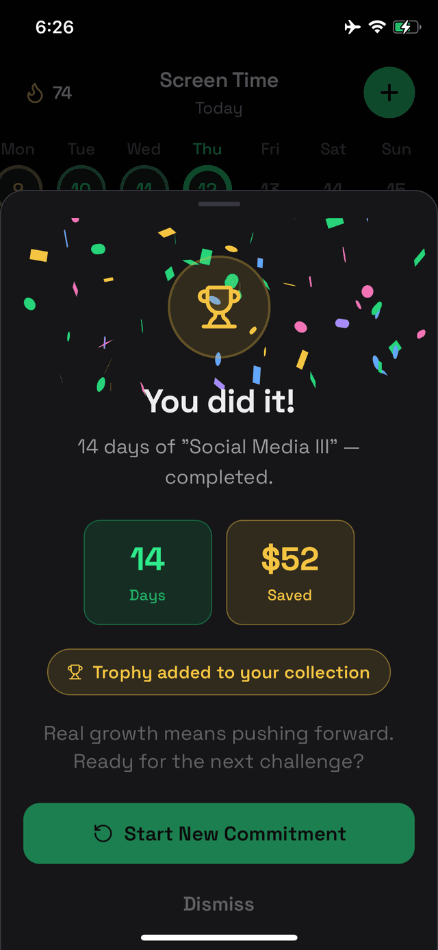 Completion celebration screen