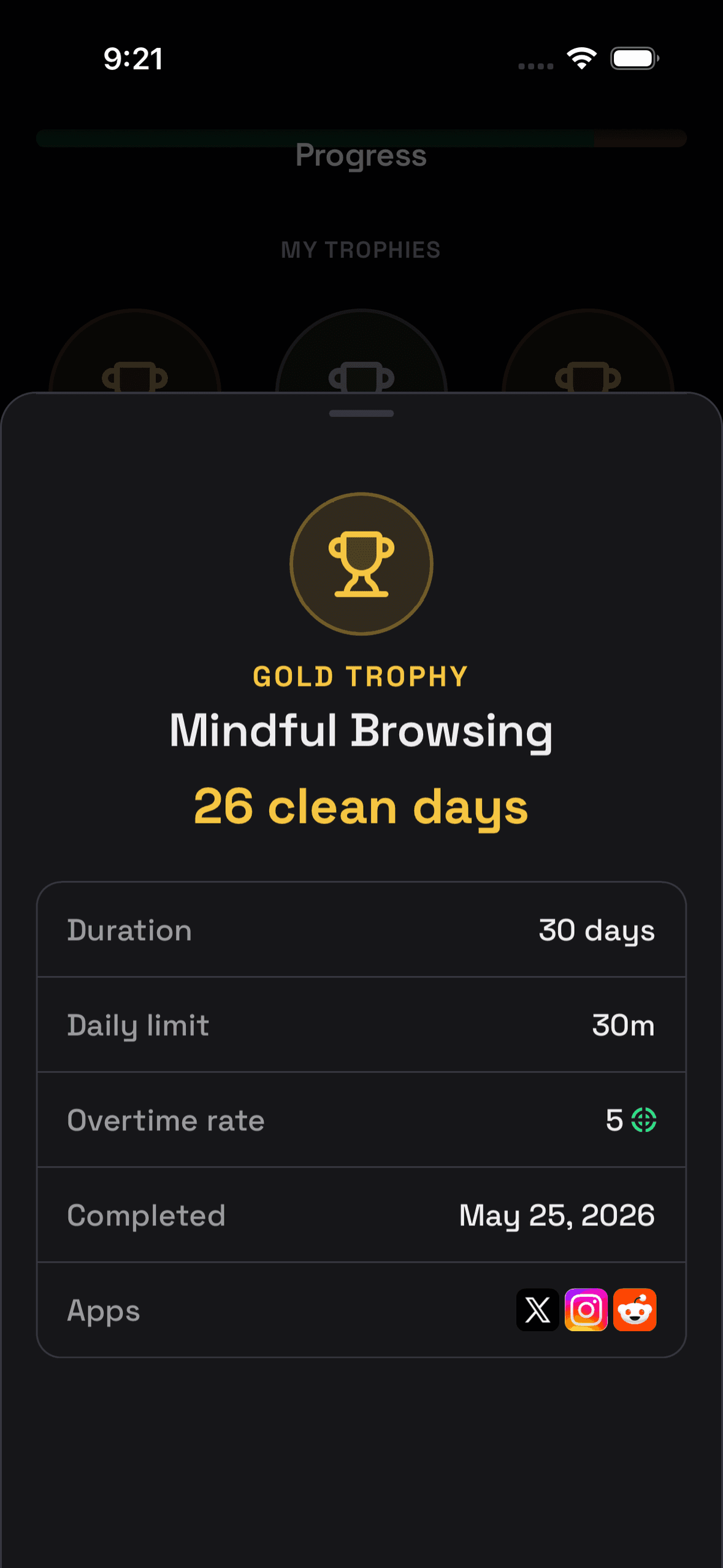 Trophy detail screen