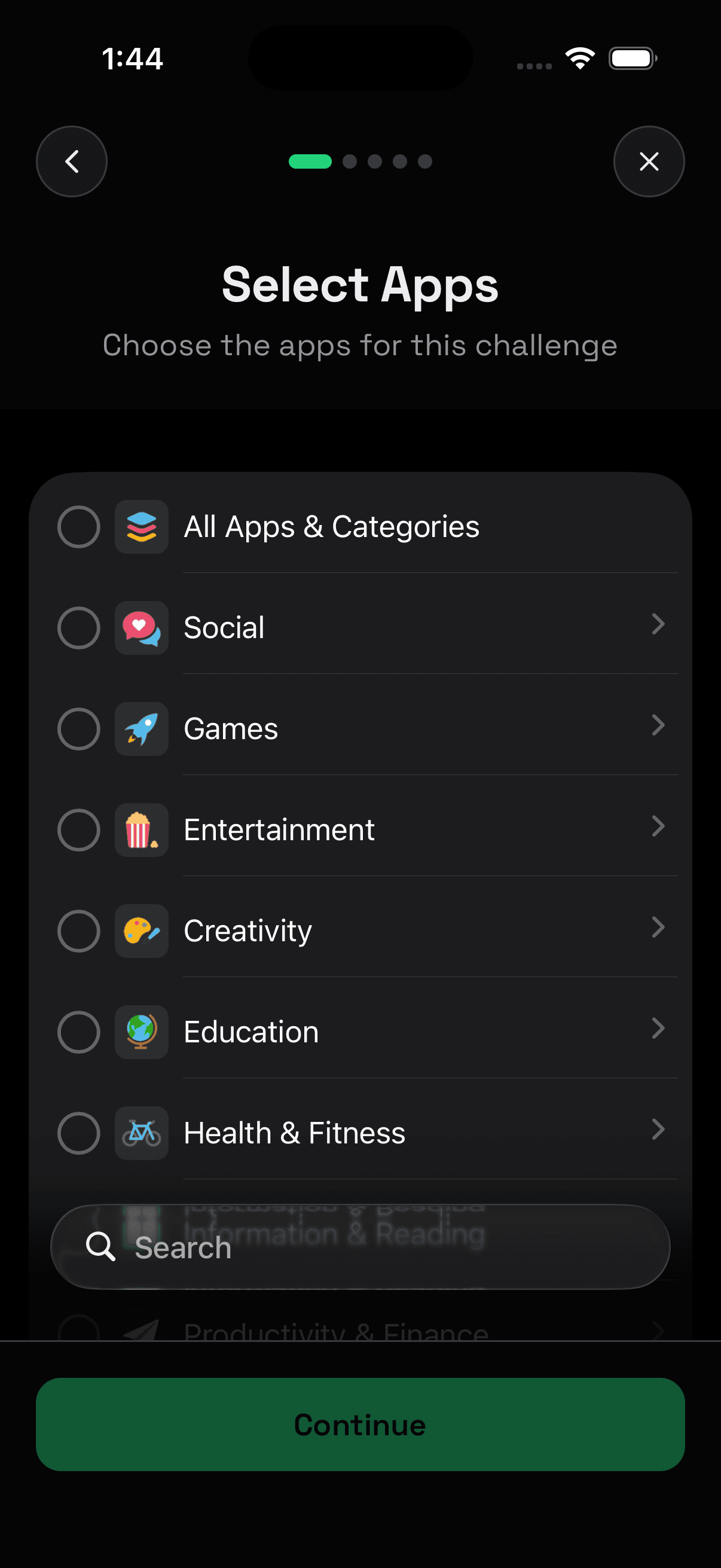 Select apps screen