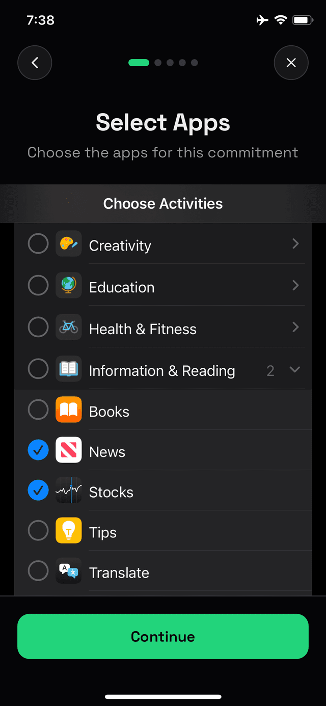 Select apps screen