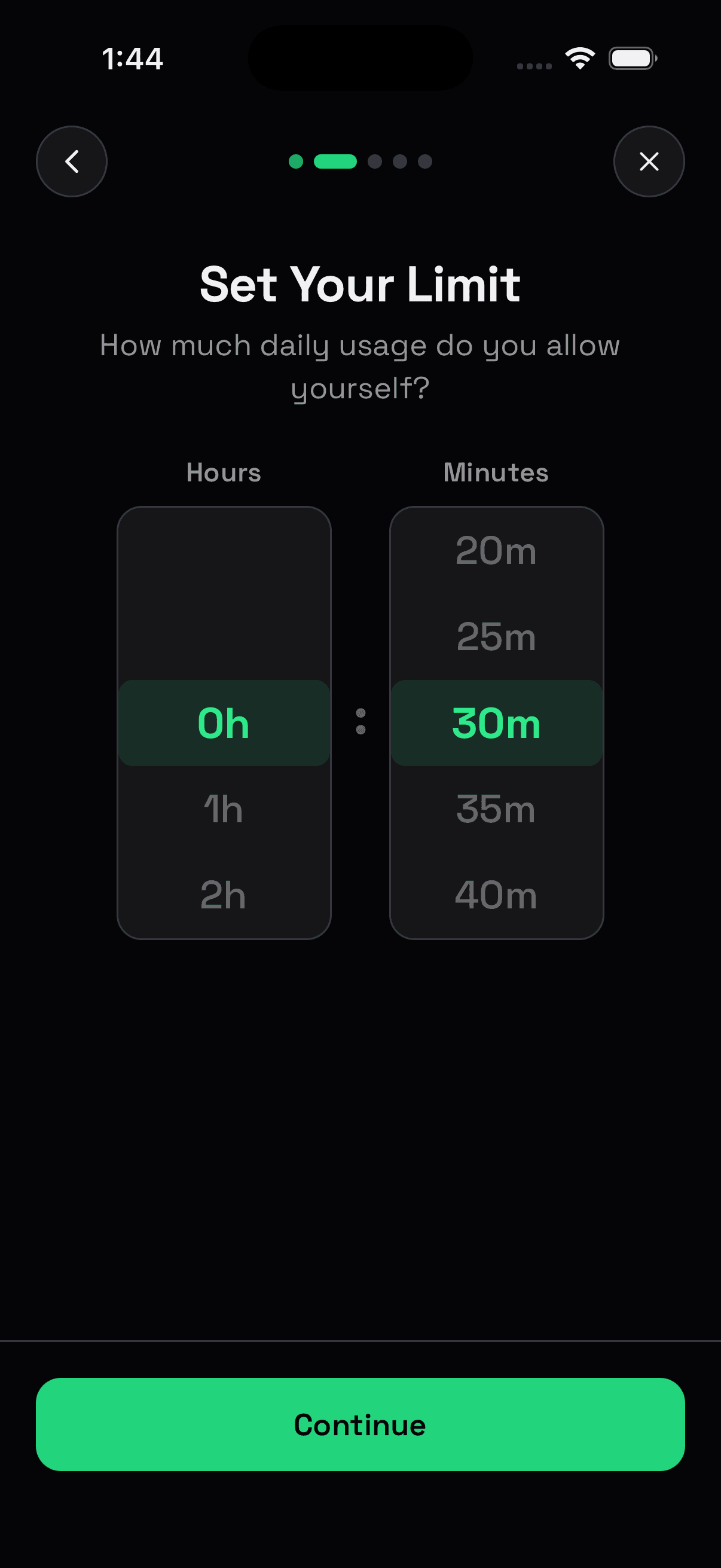 Set time limit screen