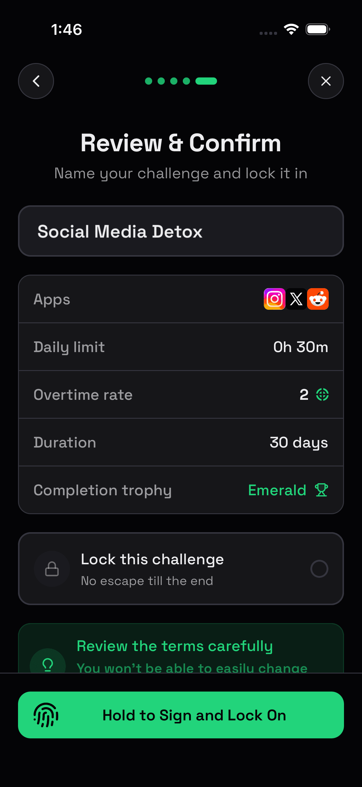 Confirm challenge screen
